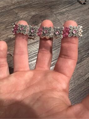 Pink Crystal Floral Charm Bracelet - Women's Jewelry